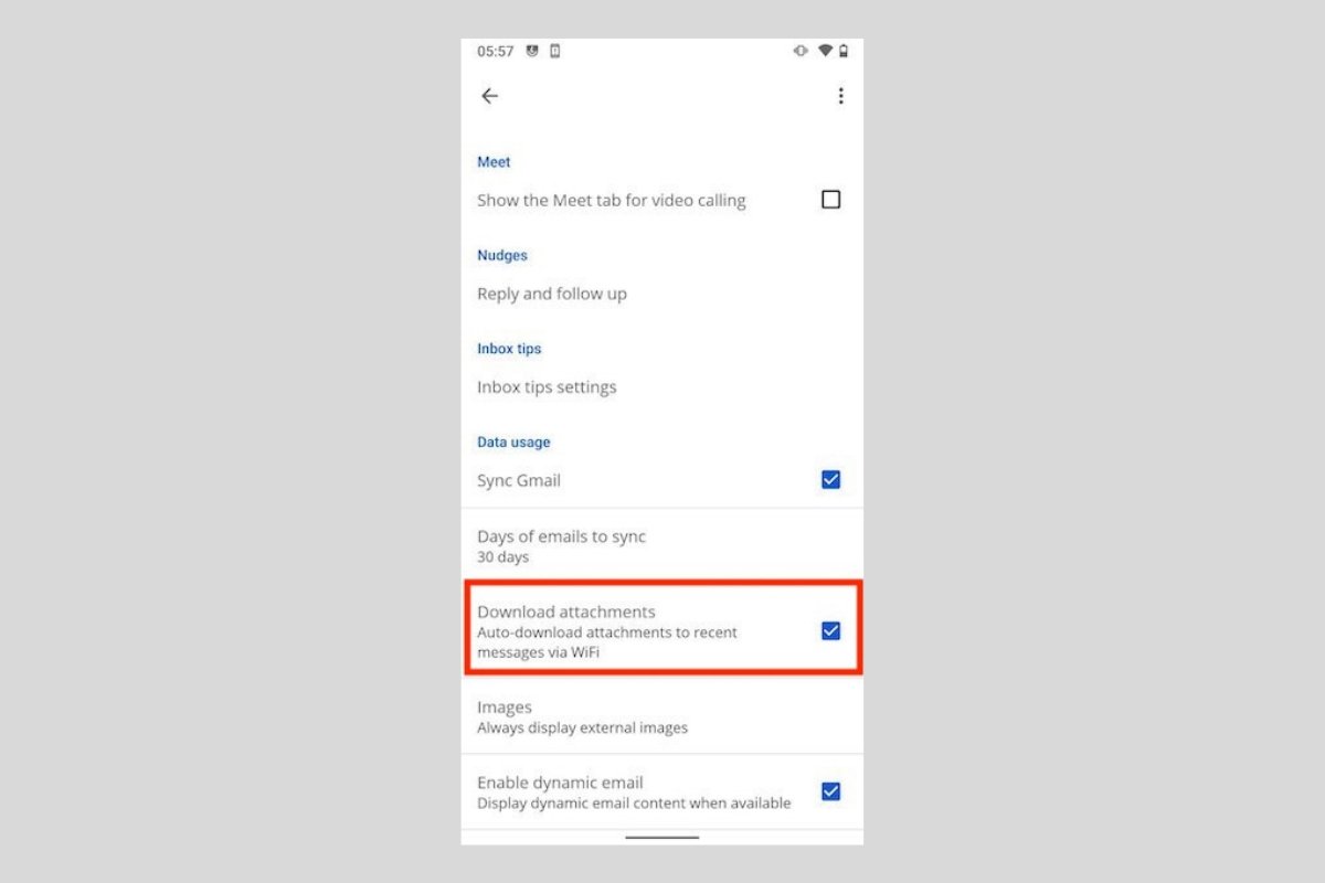 Cómo desactivar la descarga automática de archivos adjuntos en Gmail para Android
