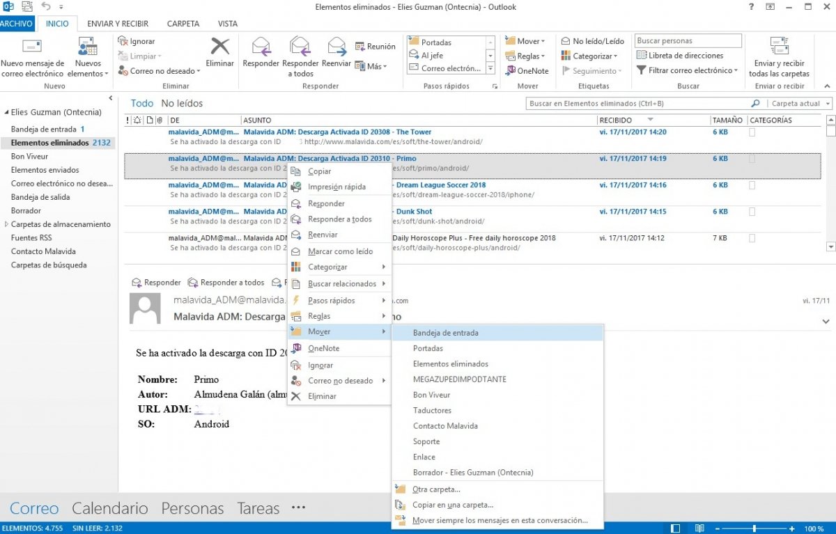 Cómo recuperar correos borrados de Outlook