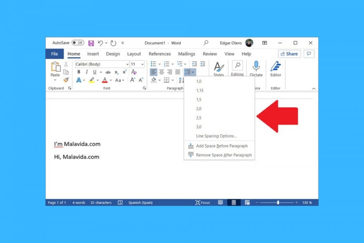 Dónde está el interlineado en Word