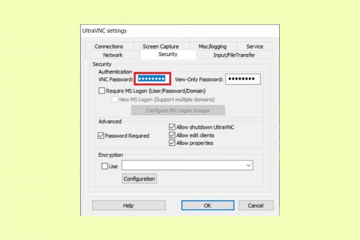 how to set password in ultravnc server
