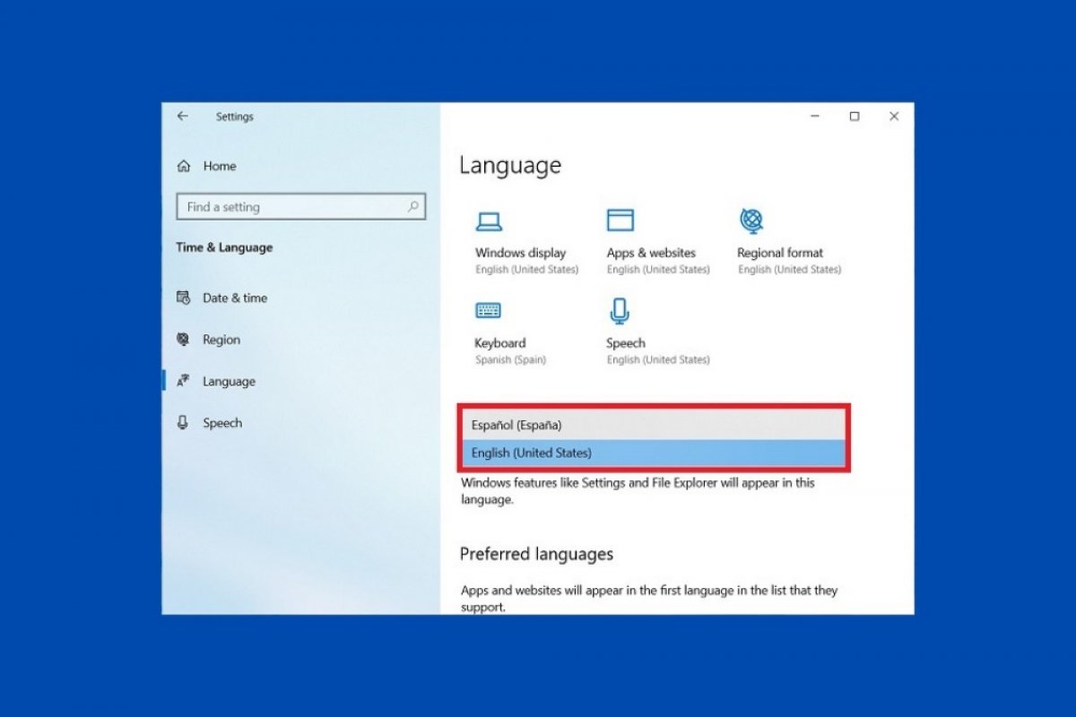 How to switch the language in Windows 10