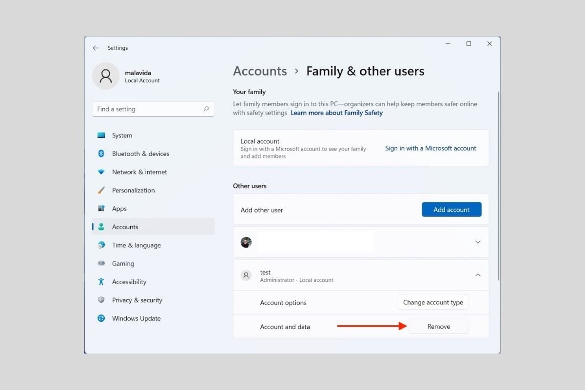 How to remove a user account from Windows 11