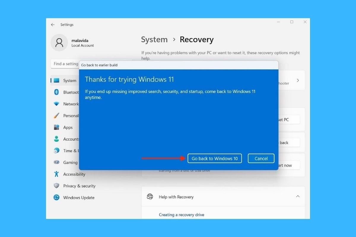 Comment revenir à Windows 10 depuis Windows 11
