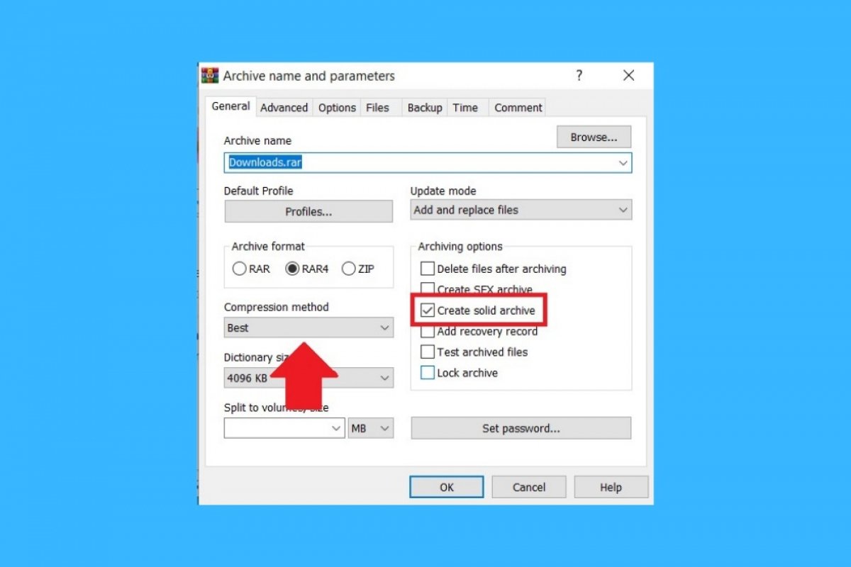 winrar dictionary size