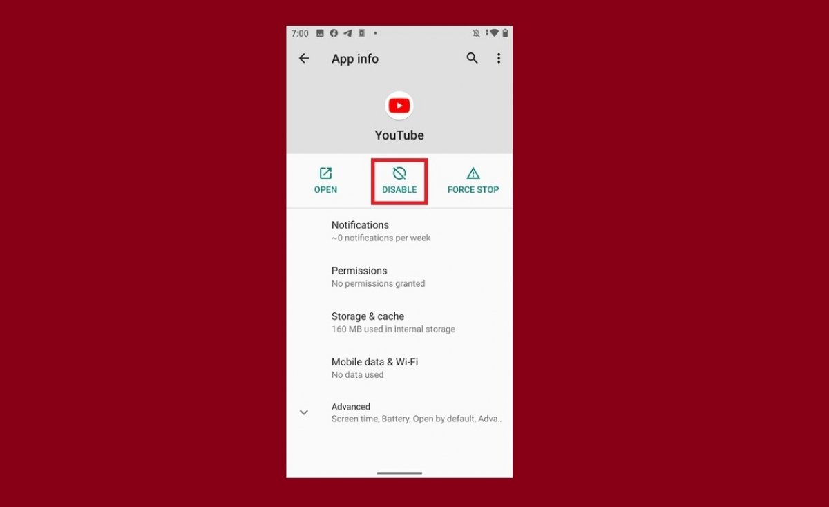 How to uninstall YouTube from Android