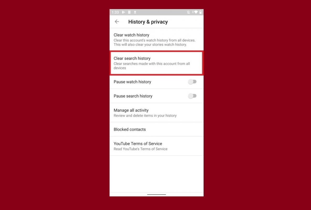 How to clear online youtube history on android