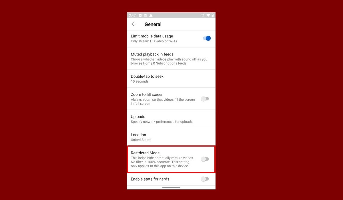How to enable the restricted mode in YouTube